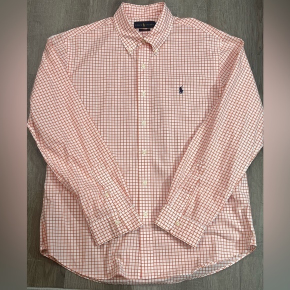 Men’s Polo Ralph Lauren XL Slim Fit Small Windowpane Orange Check Summer Shirt - Picture 1 of 10